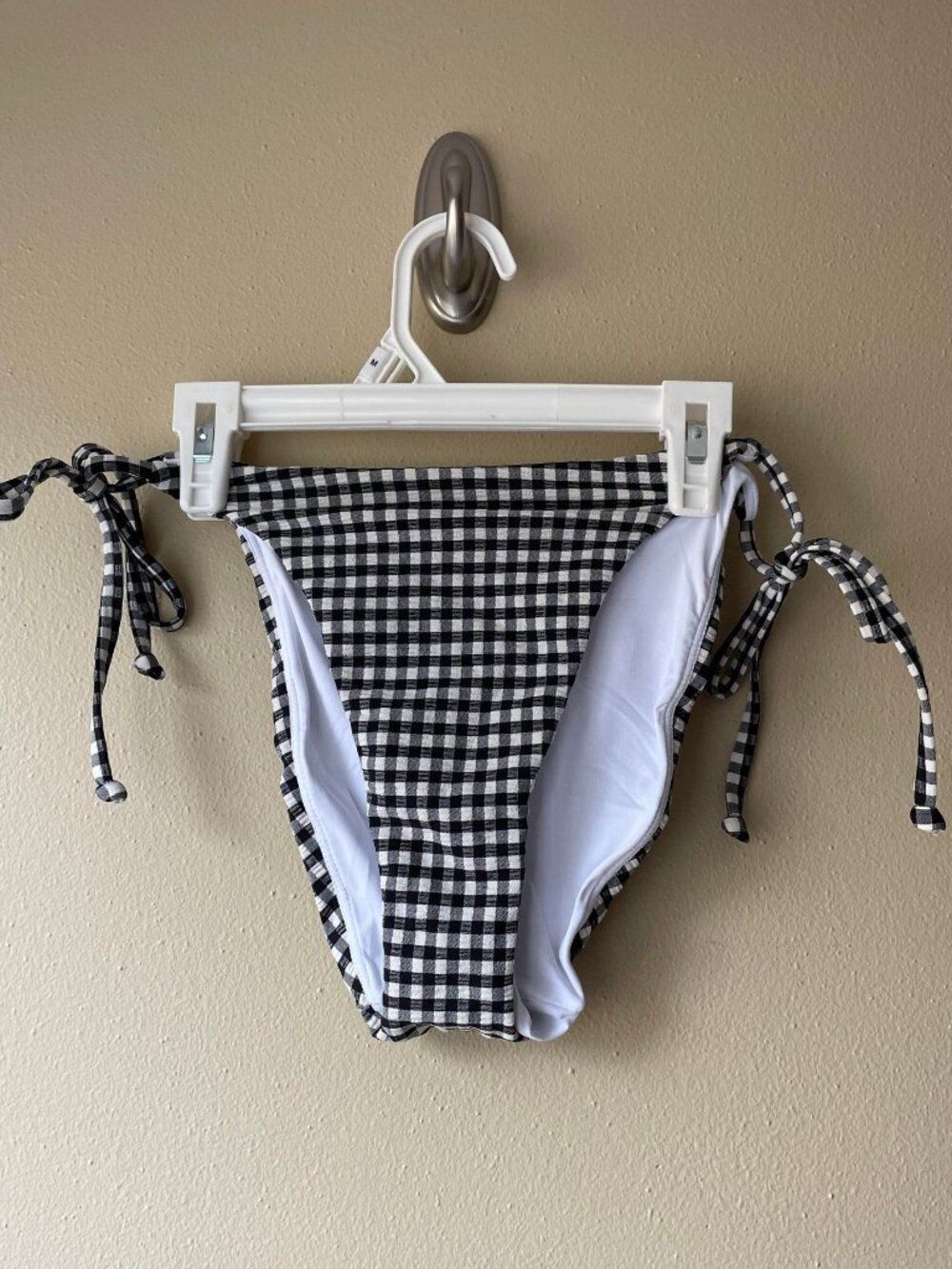 Andie Swim the String Bikini Bottom Black White Checkered Womens Size Medium